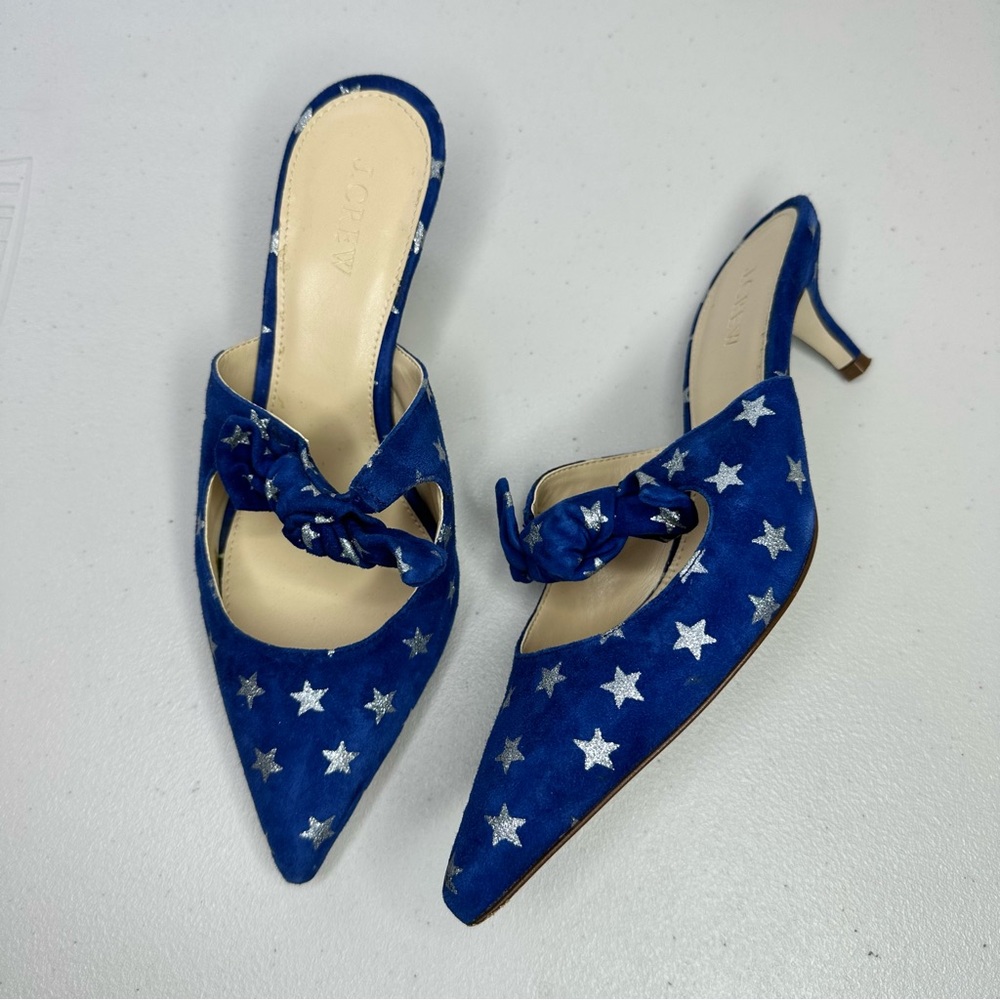 J. CREW Sophia Blue Suede Silver Star Accent Low Heel Mules Women’s Size 8.5 - Picture 3 of 8